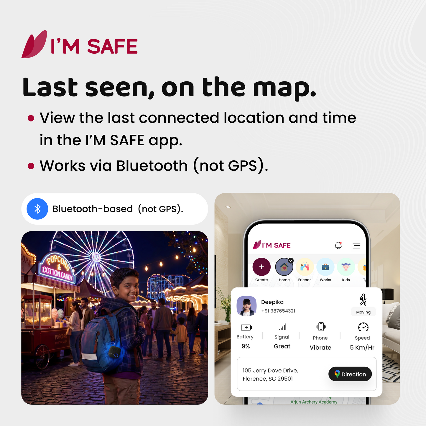 I'M SAFE Tag Classic Bluetooth SOS Button & Smart Finder